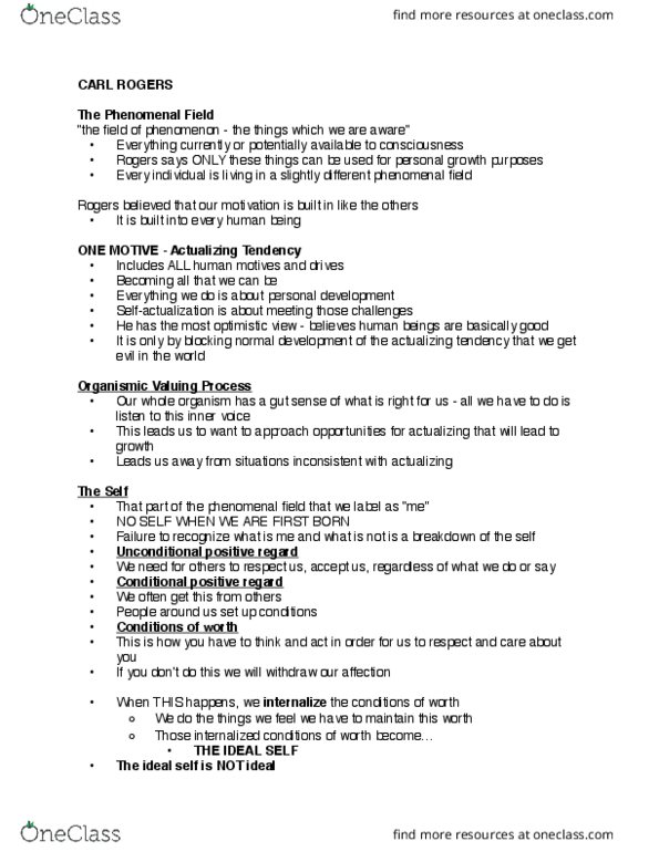 PSYCH 2B03 Lecture Notes - Lecture 13: Unconditional Positive Regard, Psychopathology thumbnail