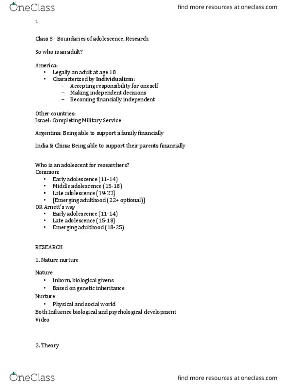 01:830:333 Lecture Notes - Lecture 3: Emerging Adulthood And Early Adulthood, Individualism, Autonomic Nervous System thumbnail