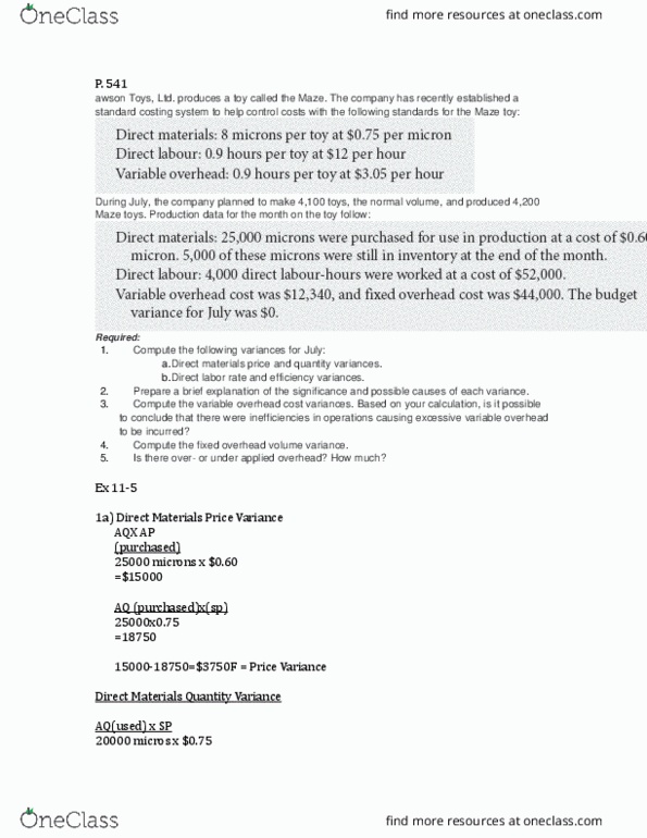 ACCT-311 Lecture Notes - Lecture 11: Qunit, Standard Cost Accounting thumbnail