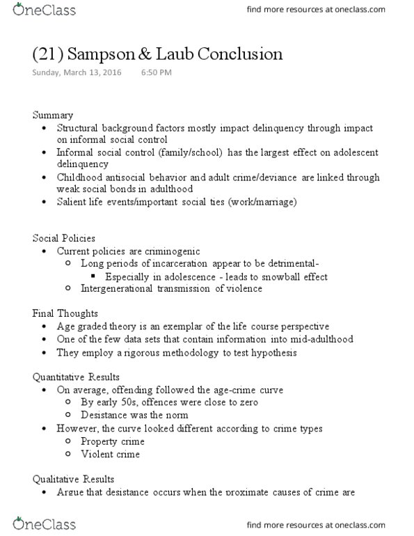 SOCI 421 Chapter Notes - Chapter 6: Informal Social Control, Reform School, Property Crime thumbnail