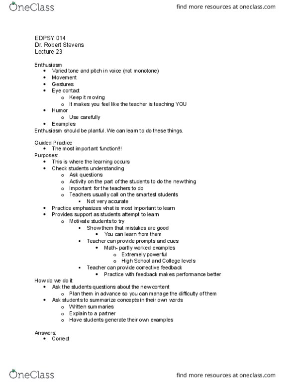 EDPSY 014 Lecture Notes - Lecture 23: Eye Contact thumbnail