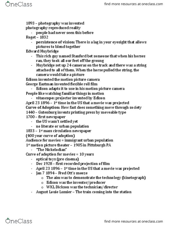 CNPH 21400 Lecture Notes - Lecture 1: Kinetoscope, Movable Type thumbnail