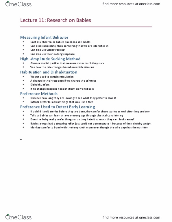 PSYC 1010 Lecture Notes - Lecture 11: Dishabituation, Pacifier, Habituation thumbnail