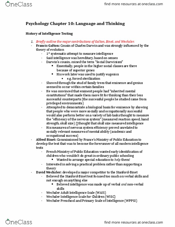 Psychology 1000 Lecture Notes - Lecture 10: David Wechsler, Fluid And Crystallized Intelligence, Verbal Fluency Test thumbnail