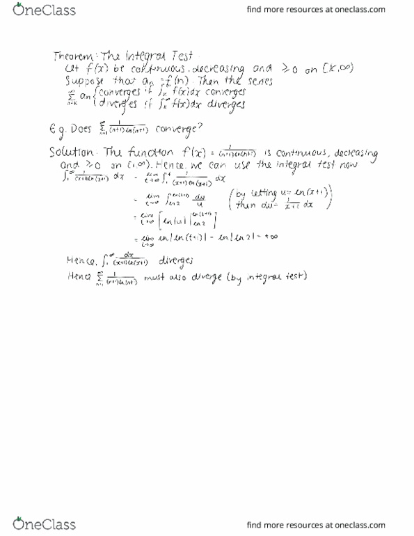 MAT136H1 Lecture Notes - Lecture 25: Integral Test For Convergence thumbnail