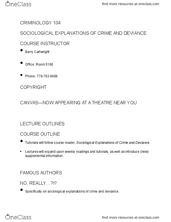 CRIM 104 Lecture Notes - Lecture 1: Access Key, Social Forces, Cesare Beccaria thumbnail