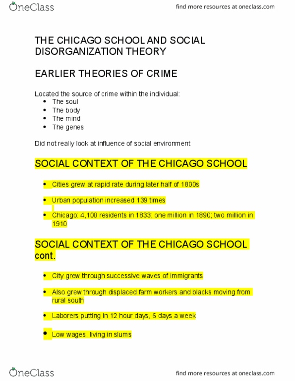 CRIM 104 Lecture Notes - Lecture 4: The Polish Peasant In Europe And America, Florian Znaniecki, Social Disorganization Theory thumbnail