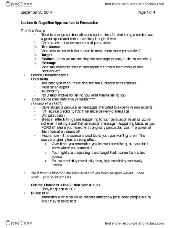 PSYCH 2C03 Lecture 6: Psych 2C03 Lecture 6 Cognitive Approaches to Persuasion thumbnail