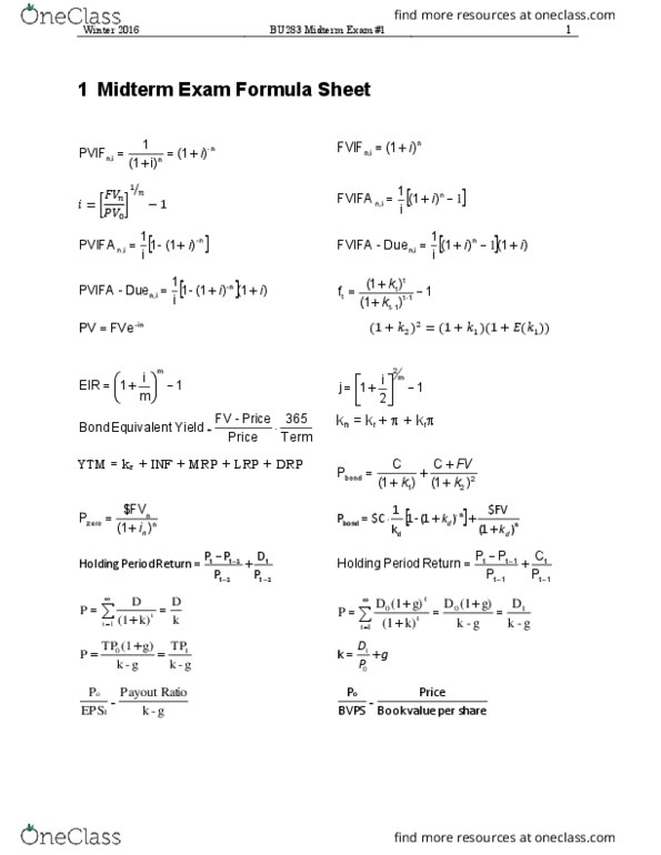 BU283 Lecture 10: BU283_midterm1 Formula Sheet thumbnail