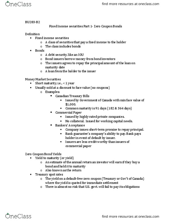 BU283 Lecture Notes - Lecture 5: Spot Contract, Yield Curve, Interest Rate Risk thumbnail