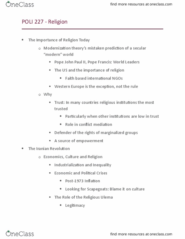 POLI 227 Lecture Notes - Lecture 4: Pope Francis, Liberation Theology, Iranian Revolution thumbnail