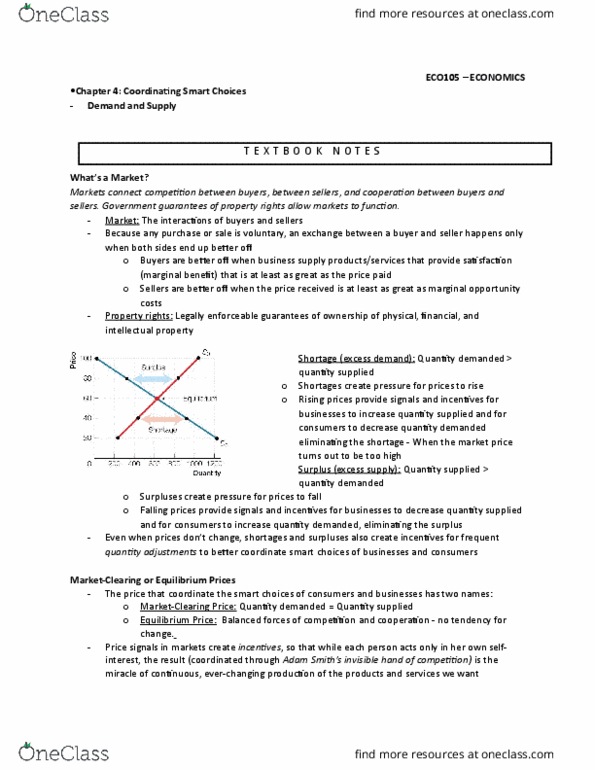 ECO105Y1 Chapter Notes - Chapter 4: Invisible Hand, Shortage, Economic Surplus thumbnail