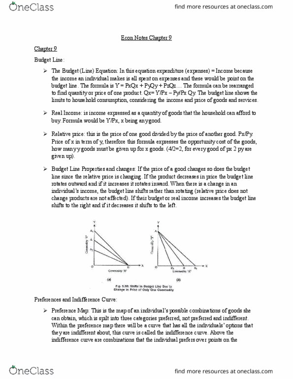 ECON 1010 Chapter Notes - Chapter 9: Indifference Curve, Substitute Good, Relative Price thumbnail