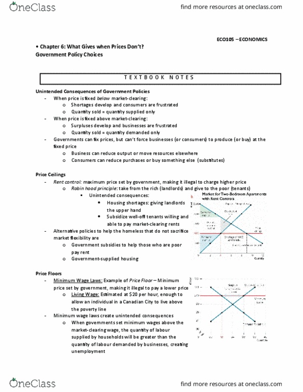 ECO105Y1 Chapter Notes - Chapter 6: Robin Hood, Unintended Consequences, Living Wage thumbnail