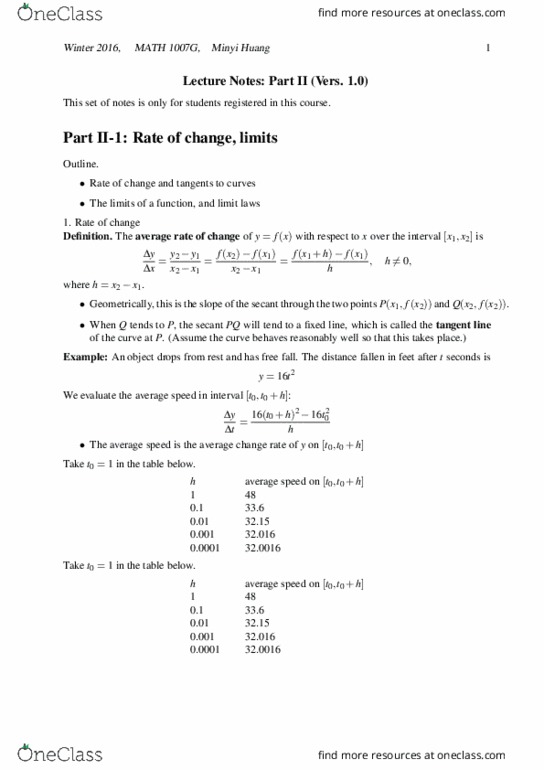 MATH 1007 Lecture Notes - Lecture 9: Squeeze Theorem, Classification Of Discontinuities, Quotient Rule thumbnail