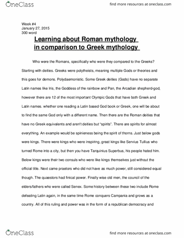 HIST 1002 Lecture Notes - Lecture 5: Roman Mythology, Wise Old Man, Democratic Republic thumbnail