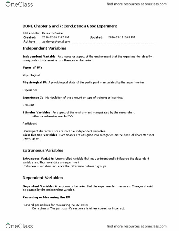 PSYCO212 Chapter Notes - Chapter 6-7: Dependent And Independent Variables, Latin Square, The Sequence thumbnail