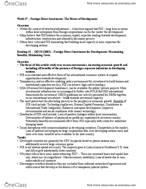 DEVS 310 Lecture Notes - Lecture 7: Foreign Direct Investment, Foreign Corporation, Technology Transfer thumbnail