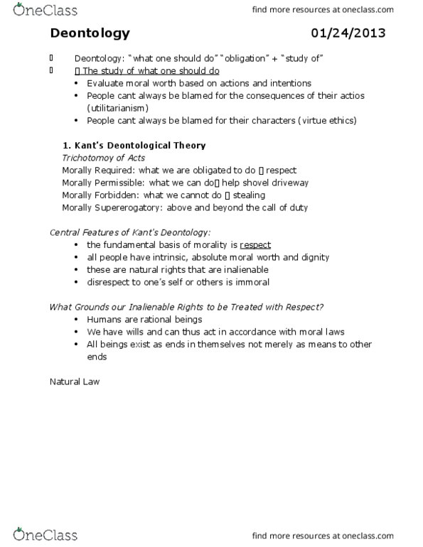 Philosophy 1020 Lecture Notes - Lecture 31: Deontological Ethics, Virtue Ethics, Kantian Ethics thumbnail