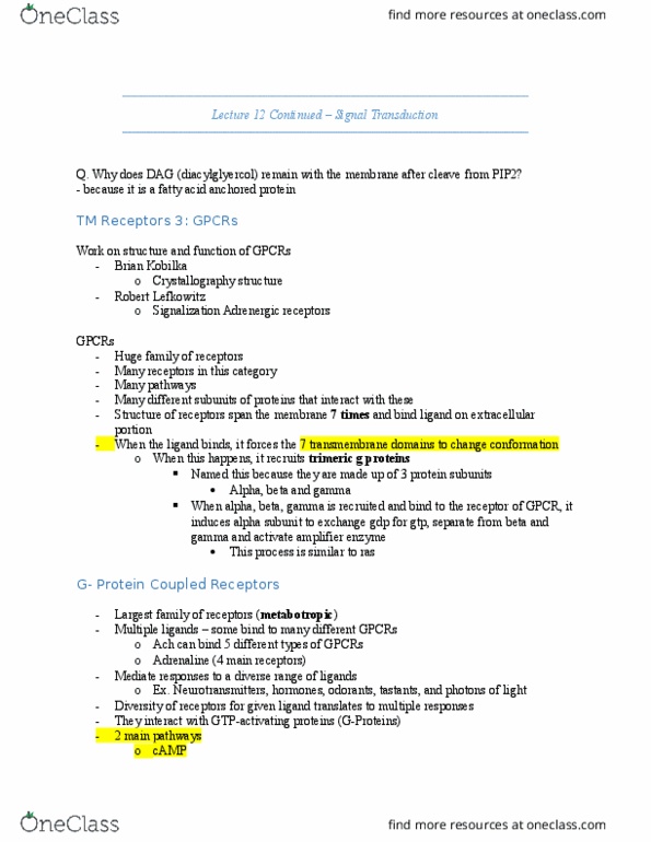 BIO 1140 Lecture Notes - Lecture 6: Creb-Binding Protein, Adenylyl Cyclase, Signal Transduction thumbnail