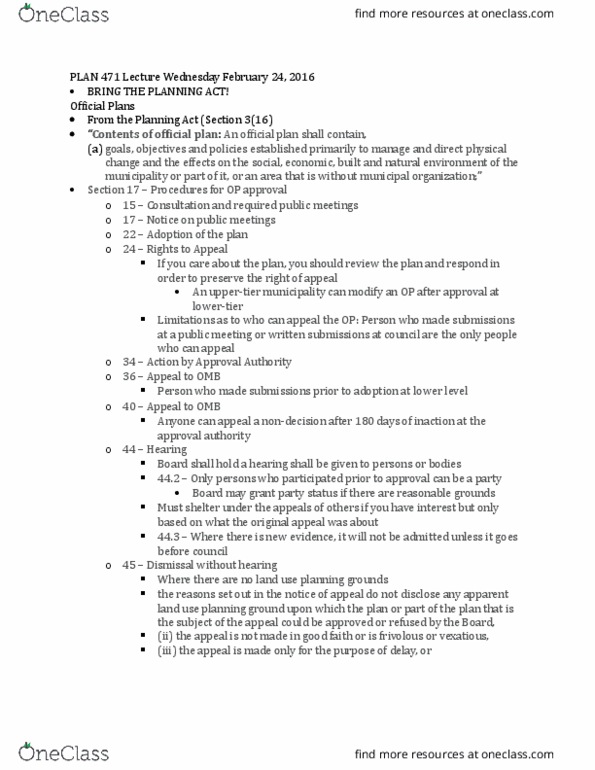 PLAN471 Lecture Notes - Lecture 7: Canadian Tire, Spot Zoning, Jetboat thumbnail