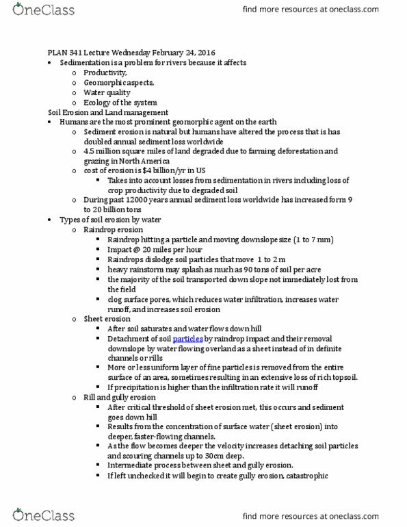 PLAN341 Lecture Notes - Lecture 12: Rill, Sediment Transport, Flow Velocity thumbnail