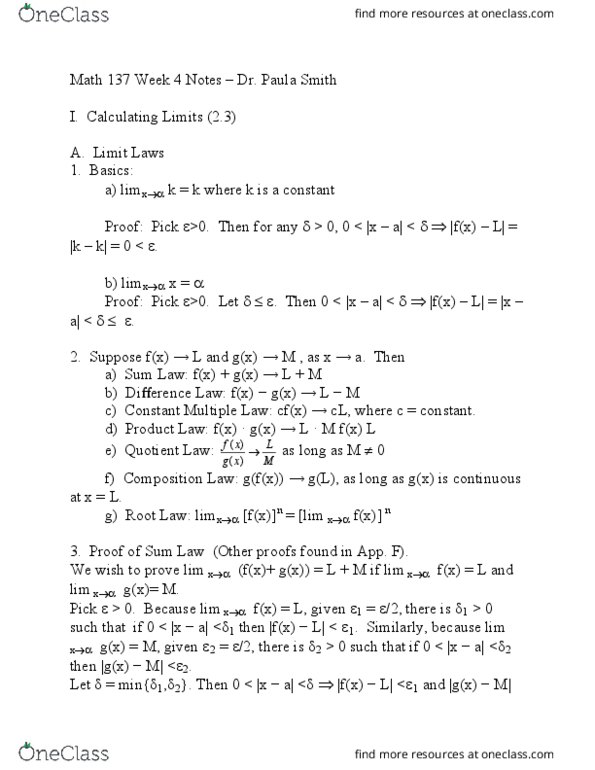 MATH137 Lecture Notes - Lecture 4: Algebraic Function, Paula Smith, Squeeze Theorem thumbnail