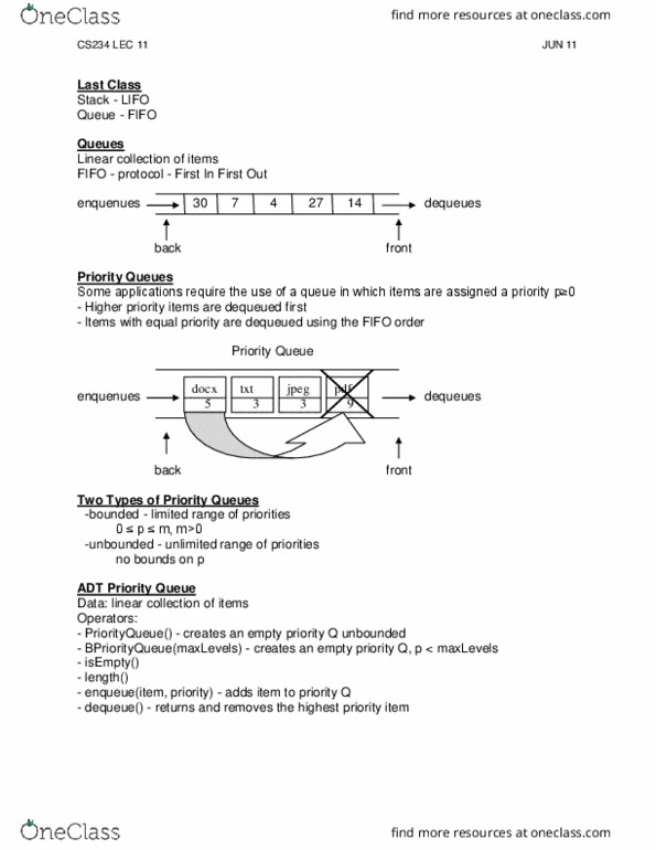 CS234 Lecture Notes - Lecture 11: Priority Queue, Linked List, Binary Tree thumbnail