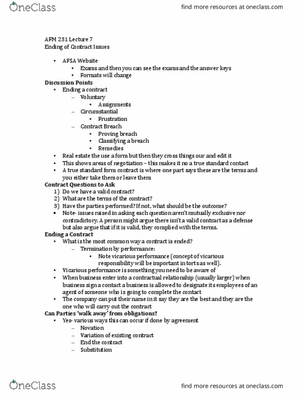 AFM231 Lecture Notes - Lecture 7: Standard Form Contract, Syllogism, Fundamental Breach thumbnail