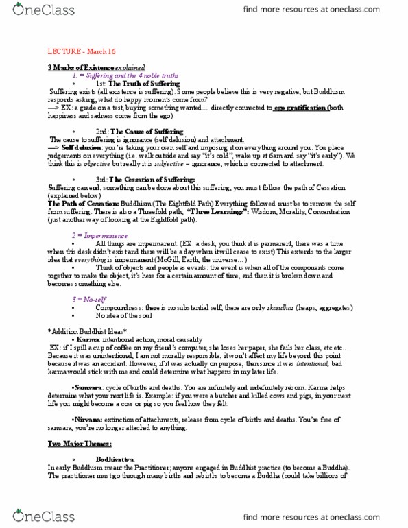 RELG 253 Lecture Notes - Lecture 26: Noble Eightfold Path, Impermanence, Svabhava thumbnail