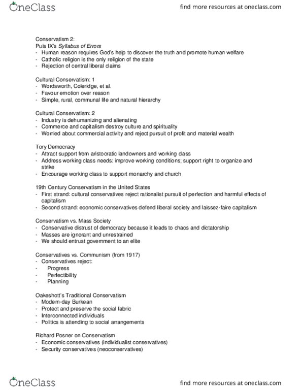 Political Science 1020E Lecture Notes - Lecture 18: One-Nation Conservatism, Entrust, Economic Liberalism thumbnail