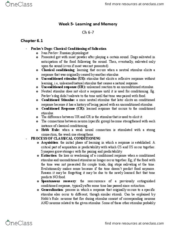 PSY100H1 Chapter Notes - Chapter 6-7: Conditioned Taste Aversion, Edward C. Tolman, Classical Conditioning thumbnail