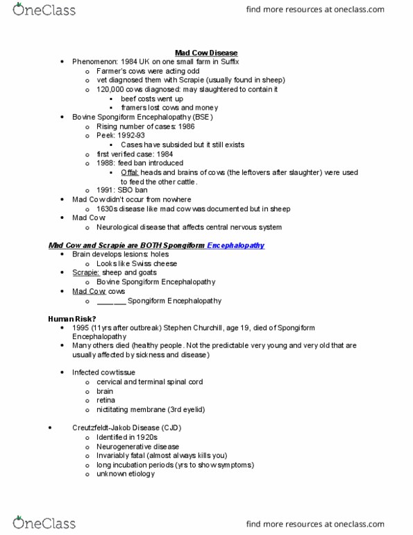 MICROBIO 140P Lecture Notes - Lecture 8: Bovine Spongiform Encephalopathy, Risus Sardonicus, Nictitating Membrane thumbnail