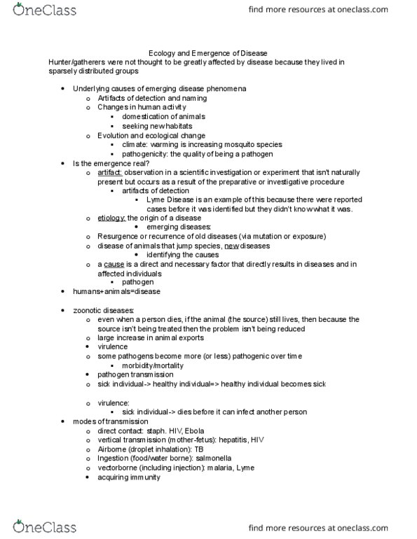 MICROBIO 140P Lecture Notes - Lecture 11: Zoonosis, Lyme Disease, Common Cold thumbnail