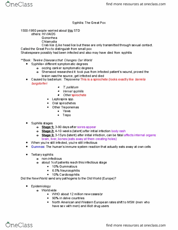 MICROBIO 140P Lecture Notes - Lecture 14: Borrelia Burgdorferi, Drug User, Smallpox thumbnail