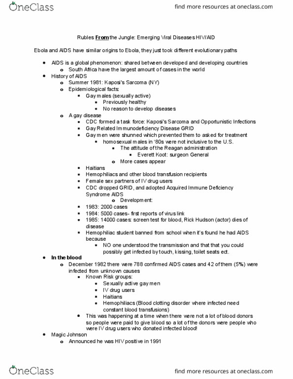 MICROBIO 140P Lecture Notes - Lecture 13: Aids, Blood Transfusion, Magic Johnson thumbnail