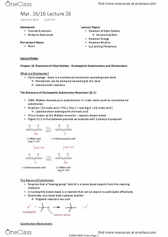 CHM136H1 Lecture Notes - Lecture 26: Walden Inversion, Lewis Acids And Bases, Nucleophile thumbnail