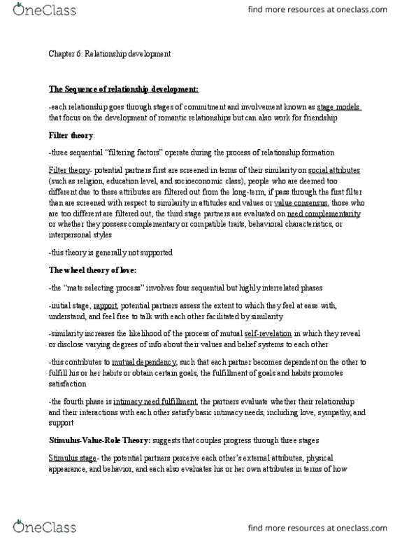 PSYCO347 Chapter Notes - Chapter 6: Social Penetration Theory, Wheel Theory, The Sequence thumbnail