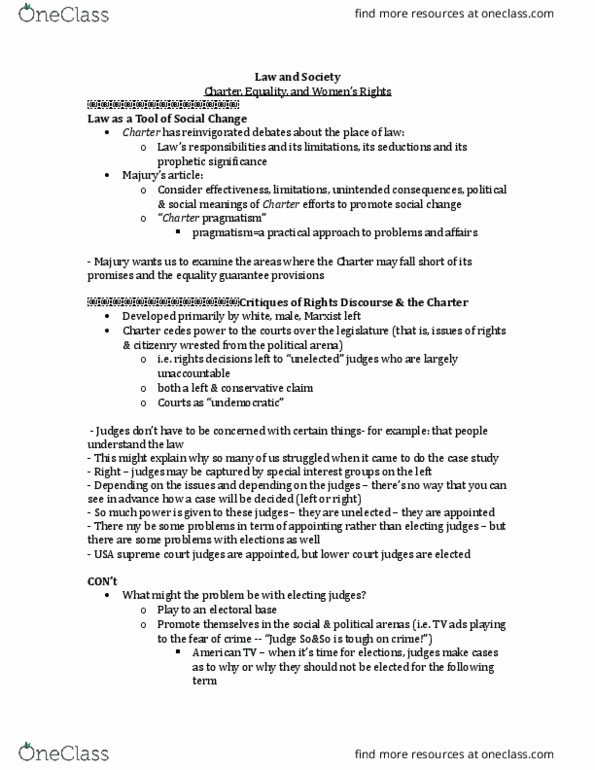 SOSC 2350 Lecture Notes - Lecture 14: Parliamentary Sovereignty, Judicial Activism, Negative And Positive Rights thumbnail