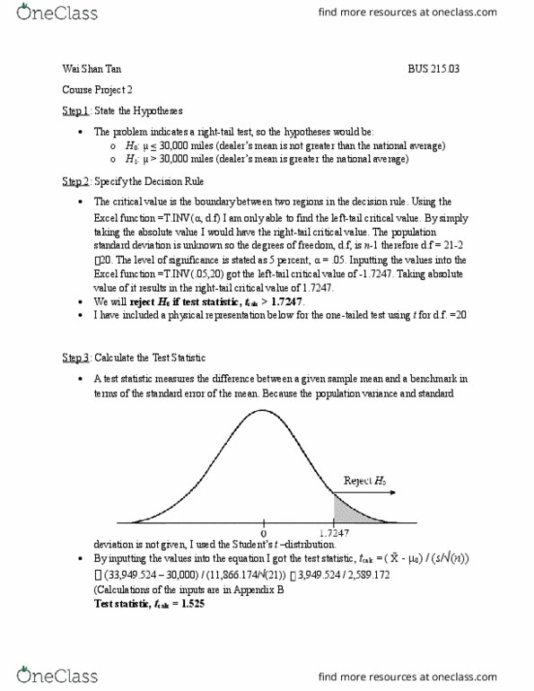 BUS 215 Lecture Notes - Lecture 2: Standard Deviation, Decision Rule, Test Statistic thumbnail