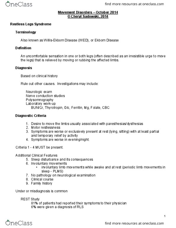 PHARM417 Lecture Notes - Lecture 20: Restless Legs Syndrome, Acute Intermittent Porphyria, Essential Tremor thumbnail