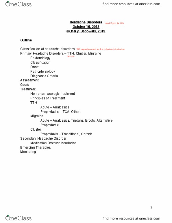 PHARM417 Lecture Notes - Lecture 23: Migraine, Medication Overuse Headache, Cerebral Venous Sinus Thrombosis thumbnail