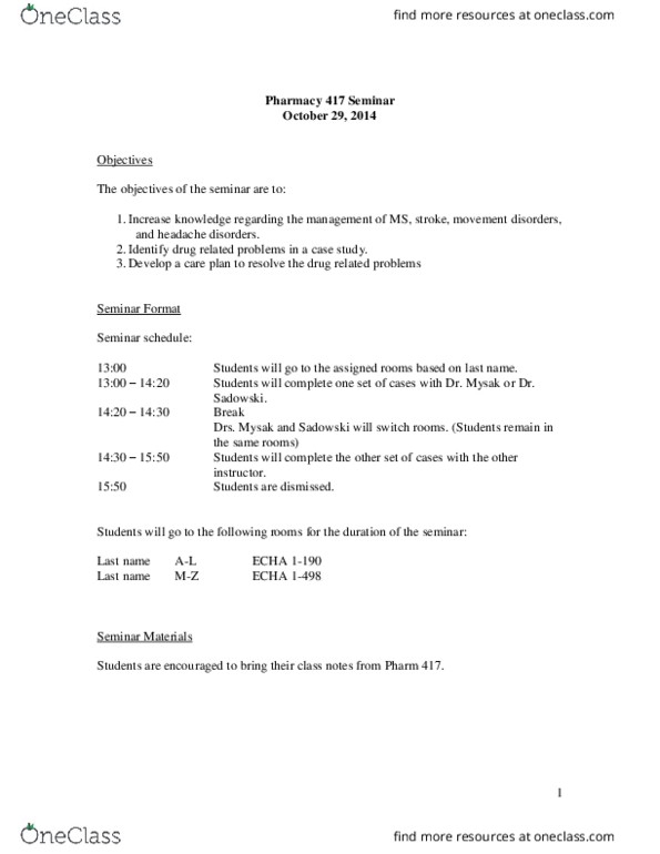 PHARM417 Lecture Notes - Lecture 24: Foley Catheter, Pramipexole, Entacapone thumbnail