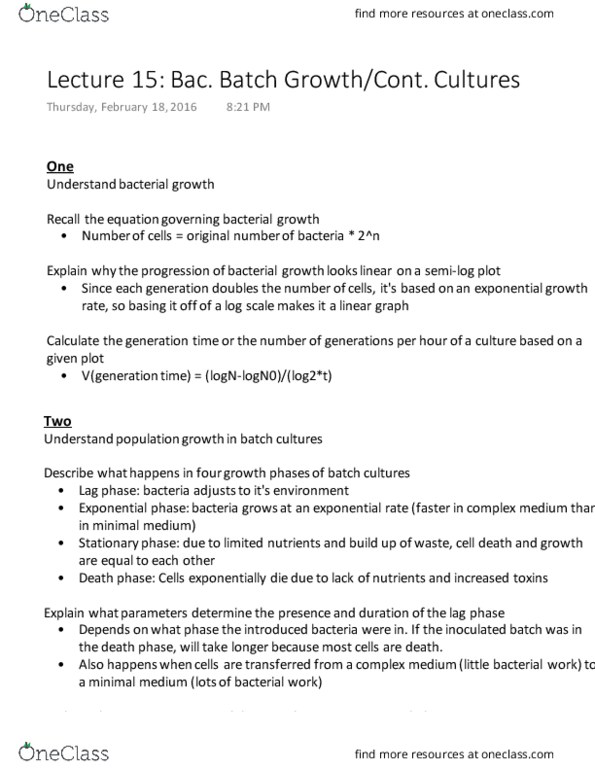 MMG 301 Lecture Notes - Lecture 15: Exponential Growth, Binary Logarithm, Turbidity thumbnail