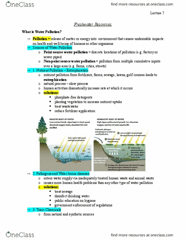 ENVS 1000U Lecture Notes - Lecture 17: United States Regulation Of Point Source Water Pollution, Nutrient Pollution, Waterborne Diseases thumbnail