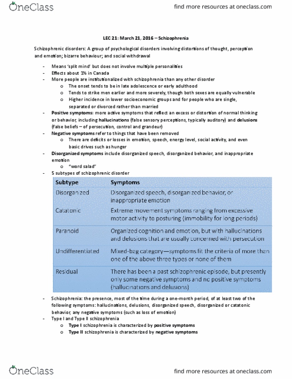 PSYA02H3 Lecture Notes - Lecture 21: Flu Season, Schizophrenia, Catatonia thumbnail