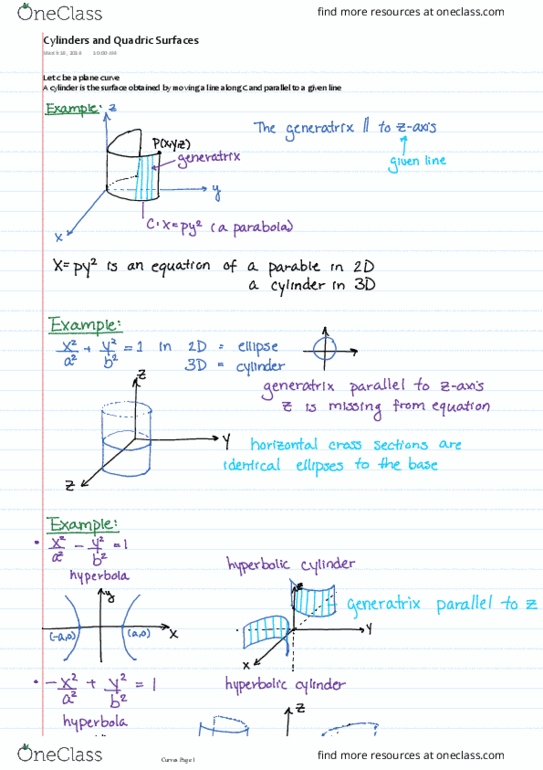 MATH101 Lecture 30: Cylinders and Quadric Surfaces March 18 thumbnail