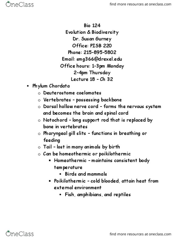 BIO 124 Lecture Notes - Lecture 14: Actinopterygii, Swim Bladder, Craniate thumbnail