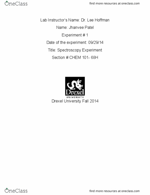 CHEM 101 Lecture Notes - Lecture 2: Incandescent Light Bulb, Spectroscopy, Emission Spectrum thumbnail