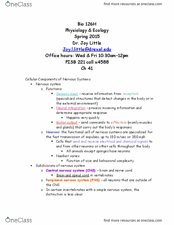 BIO 126 Lecture 8: Neuroscience I- Cells of the Nervous System Ch 41 copy thumbnail
